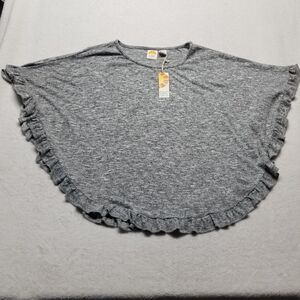 C&C California OS Poncho Cape Boho Ruffled Jersey Knit Gray Preppy Beach NEW